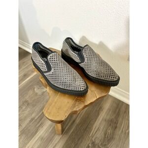 TUK Creepers Pointed Toe Perforated Grey Suede Slip On Women 9 Men 7 Punk Rock